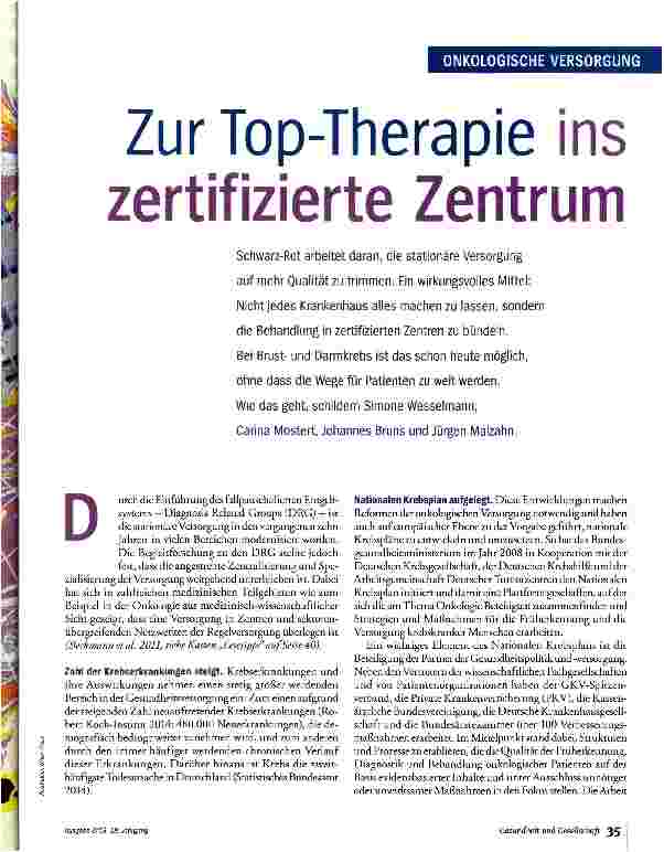 Vorschauseite 1: Zur Top-Therapie ins zertifizierte Zentrum