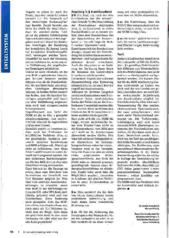 Vorschauseite 4: Vereinbarung zur Durchführung von MDK-Prüfungen nach § 275 Abs. IC SGB V (PrüfvV)Stellungnahme der Arbeitsgruppe Schlichtungsausschuss der DGfM