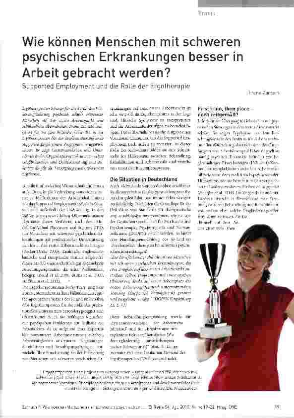 Vorschauseite 1: Wie können Menschen mit schweren psychischen Erkrankungen besser inArbeit gebracht werden?