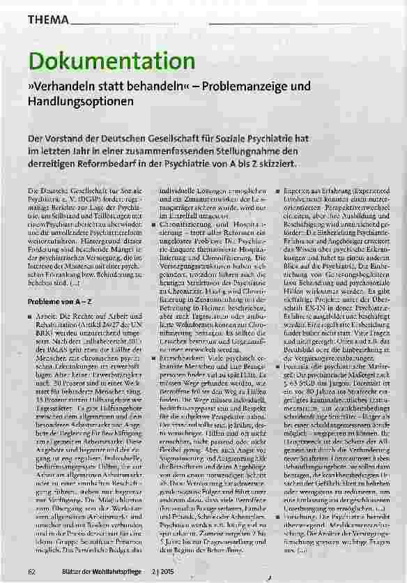 Vorschauseite 1: Dokumentation »Verhandeln statt behandeln« - Problemanzeige und Handlungsoptionen
