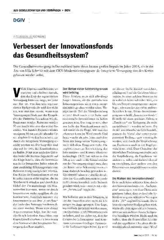 Vorschauseite 1: Verbessert der Innovationsfonds das Gesundheitssystem?