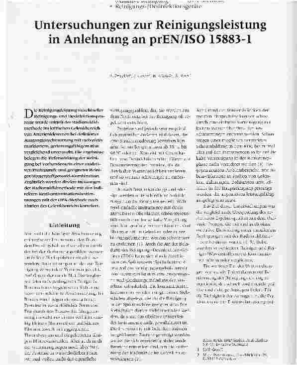 Vorschauseite 1: Untersuchungen zur Reinigungsleistung in Anlehnung an prEN/ISO 15883-1Reinigungsund Desinfektionsgeräte