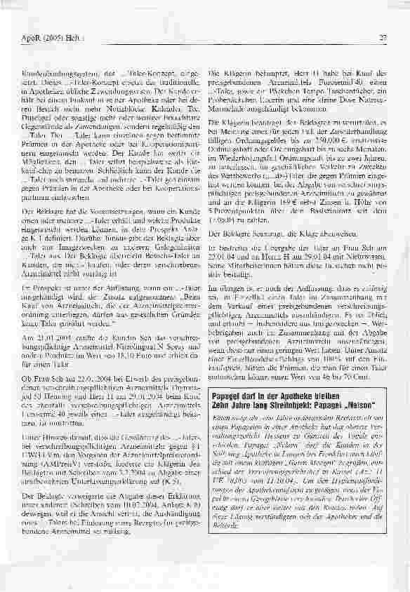 Vorschauseite 2: Zur Abgabe von Talern bei preisgebundenen ArzneimittelnLandgericht Hanau, Urteil vom 31. August 2004 - 6 O 68/04