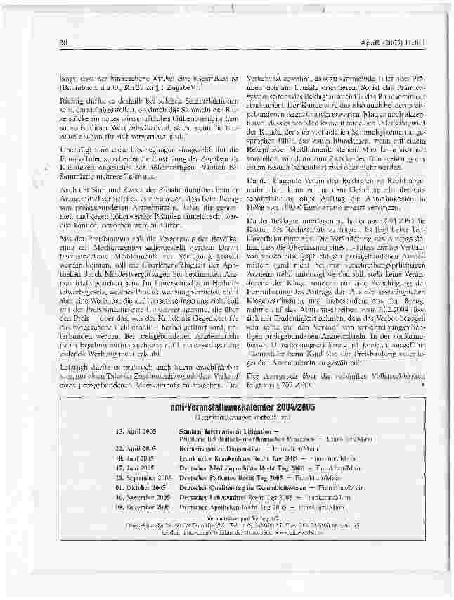 Vorschauseite 5: Zur Abgabe von Talern bei preisgebundenen ArzneimittelnLandgericht Hanau, Urteil vom 31. August 2004 - 6 O 68/04