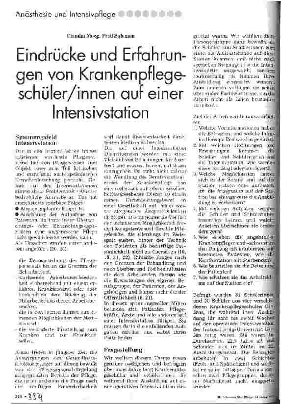 Vorschauseite 1: Eindrücke und Erfahrungen von KrankenpflegeschülerInnen auf einer Intensivstation