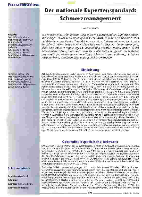 Vorschauseite 1: Der nationale Expertenstandard: Schmerzmanagement