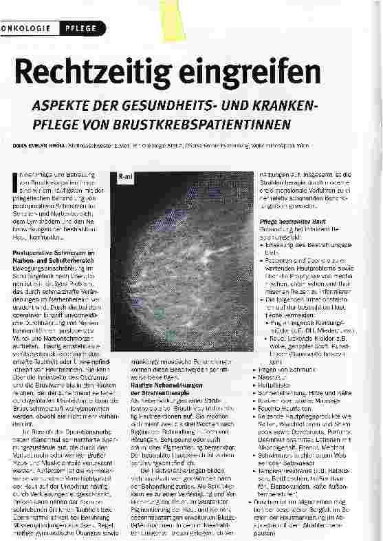 Vorschauseite 1: Rechtzeitig eingreifen! ASPEKTE DER GESUNDHEITS-UND KRANKENPFLEGE VON BRUSTKREBSPATIENTINNEN