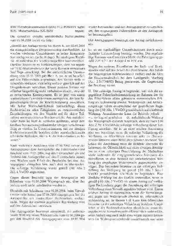 Vorschauseite 2: Ein polizeilich festgestellter Drogenkonsum rechtfertigt nicht immer diesofortige Entziehung der Fahrerlaubnis