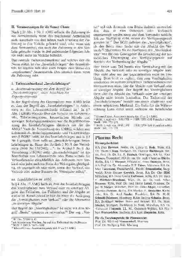 Vorschauseite 2: Auslegungsfragen des Inverkehrbringens von Arzneimitteln im Rahmen der Sunset Clause