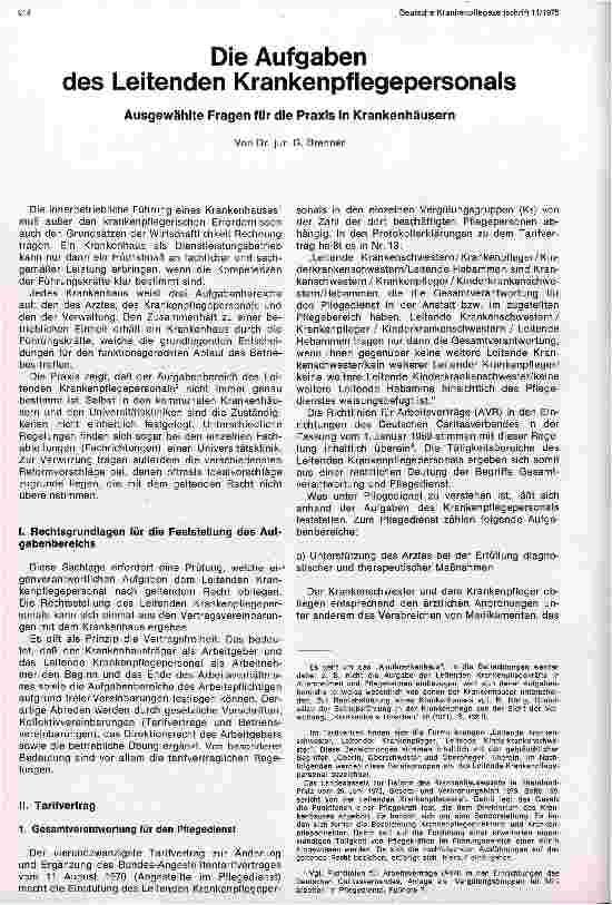 Vorschauseite 1: Die Aufgaben des Leitenden Krankenpflegepersonals Ausgewählte Fragen für die Praxis in Krankenhäusern