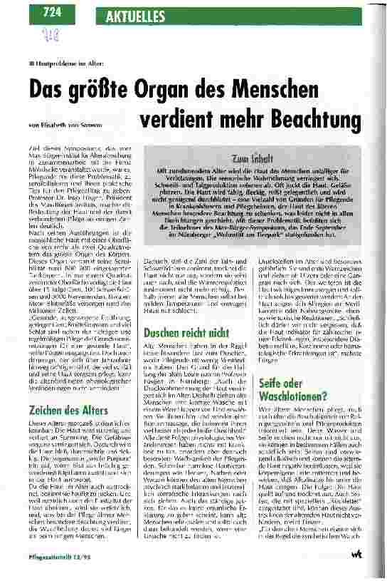 Vorschauseite 1: Das größte Organ des Menschen verdient mehr Beachtung Hautprobleme im Alter