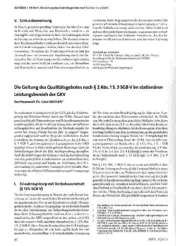 Vorschauseite 1: Die Geltung des Qualitätsgebotes nach § 2 Abs. 1S. 3 SGB V im stationären Leistungsbereich der GKV