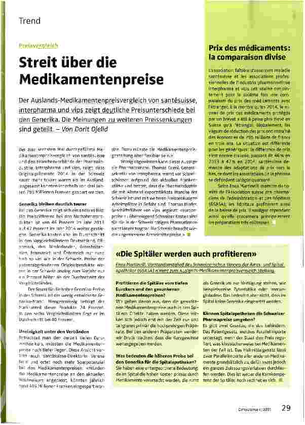Vorschauseite 1: Streit über die Medikamentenpreise