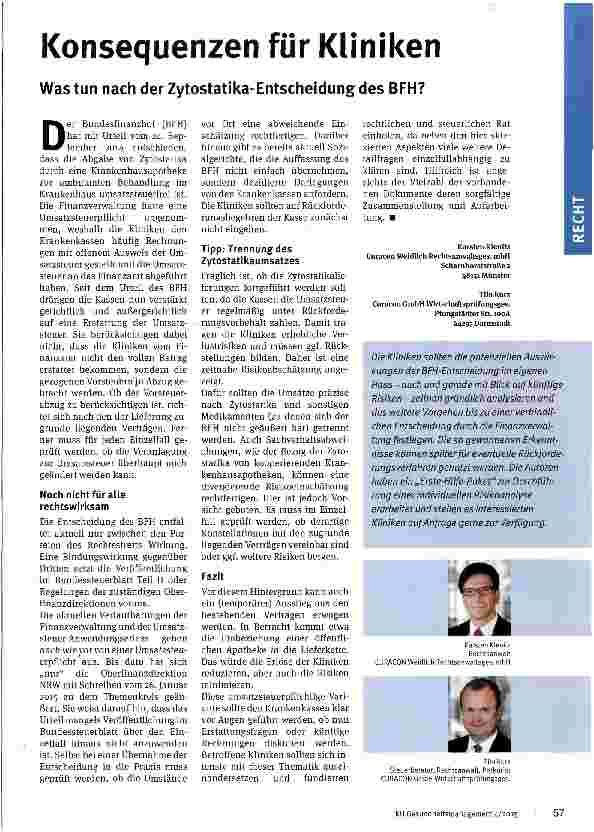 Vorschauseite 1: Konsequenzen für Kliniken