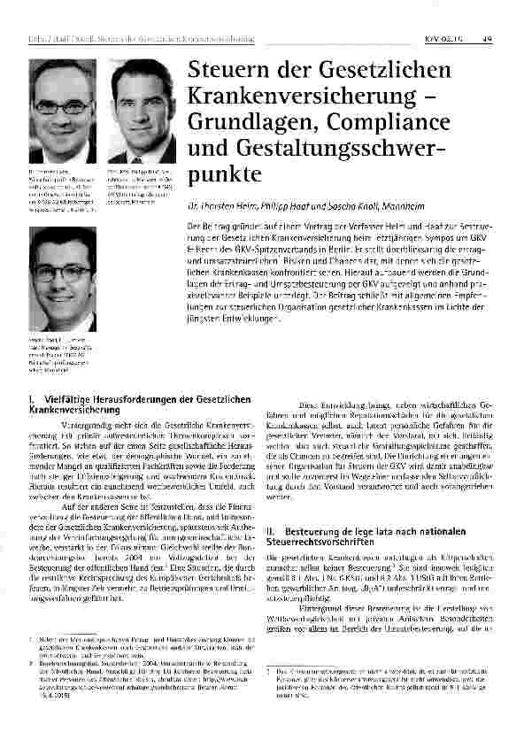Vorschauseite 1: Steuern der Gesetzlichen Krankenversicherung -Grundlagen, Compliance und Gestaltungsschwerpunkte