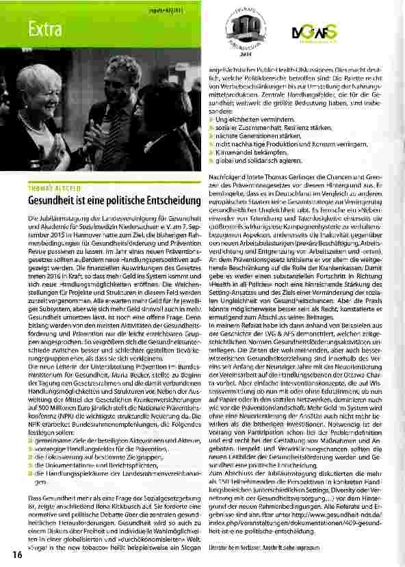 Vorschauseite 1: Gesundheit ist eine politische Entscheidung