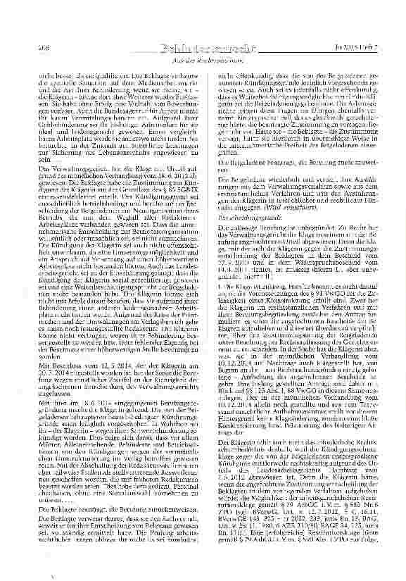 Vorschauseite 3: Zustimmung zur Kündigung - Ermessensentschei-dung - Prüfumfang des Integrationsamts