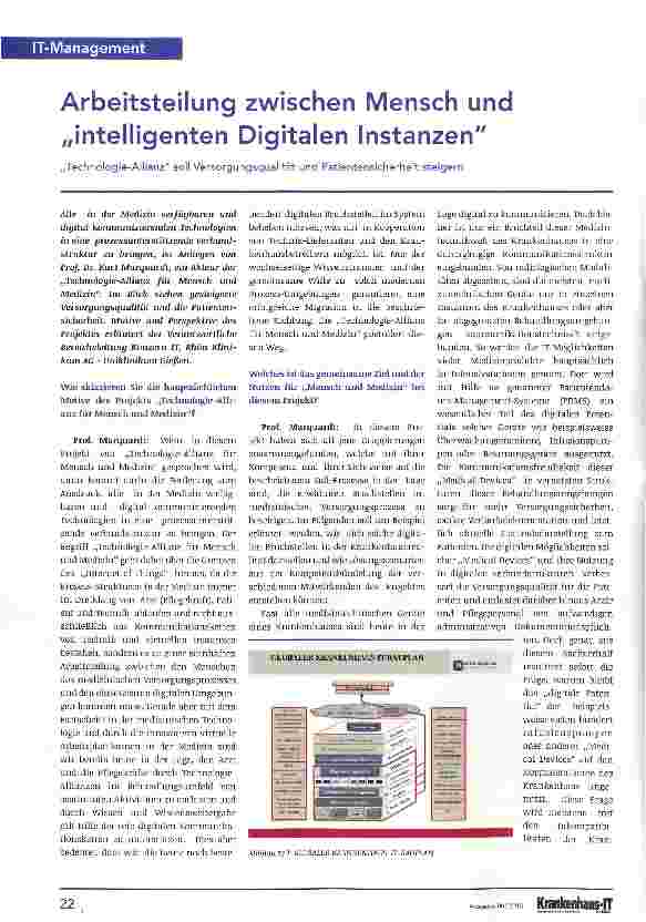 Vorschauseite 1: Arbeitsteilung zwischen Mensch und „intelligenten Digitalen Instanzen „Technologie-Allianz soll Versorgungsqualität und Patientensicherheit steigern