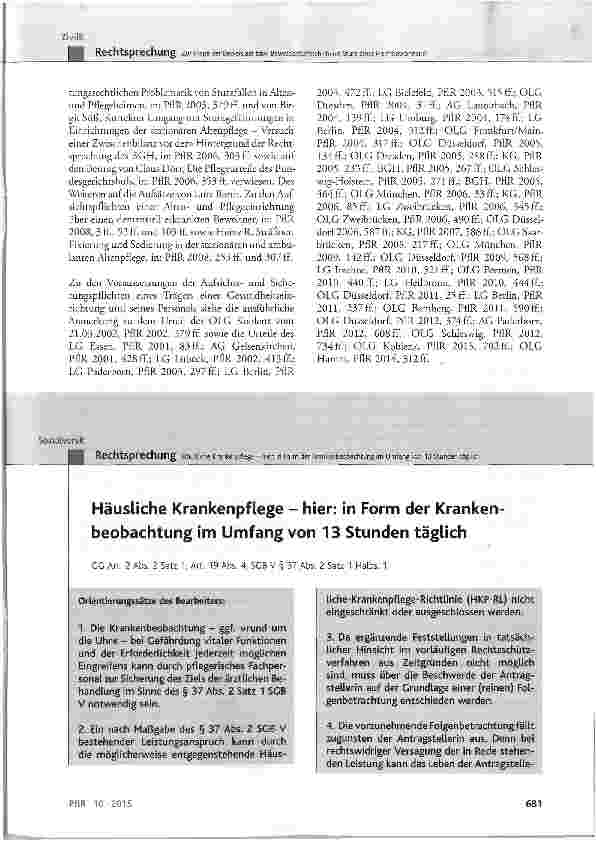 Vorschauseite 1: Häusliche Krankenpflege - hier: in Form der Krankenbeobachtung im Umfang von 13 Stunden täglich