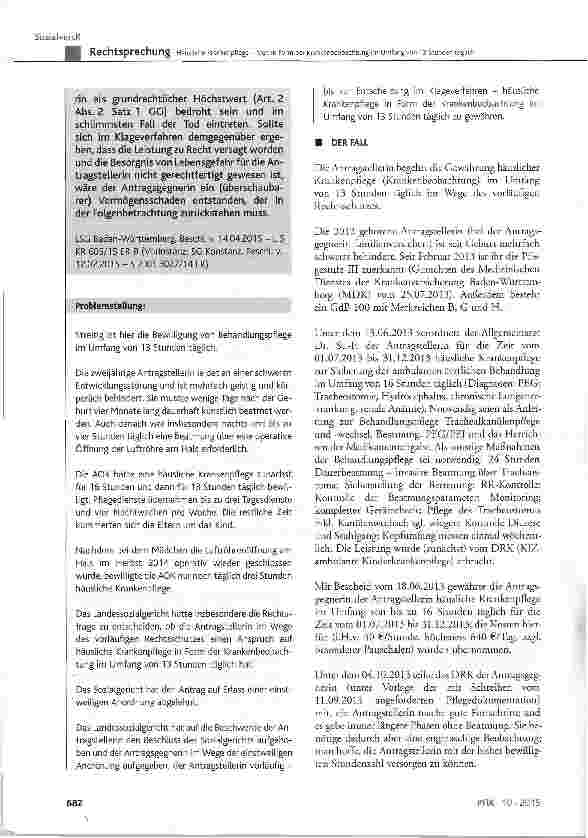 Vorschauseite 2: Häusliche Krankenpflege - hier: in Form der Krankenbeobachtung im Umfang von 13 Stunden täglich