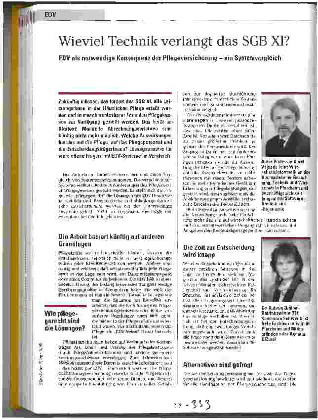 Vorschauseite 1: Wieviel Technik verlangt das SGB XI? EDV als notwendige Konsequenz der Pflegeversicherung - ein Systemvergleich