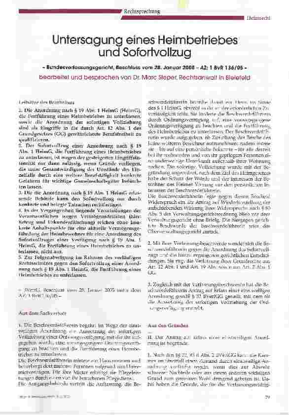 Vorschauseite 1: Untersagung eines Heimbetriebes und Sofortvollzug