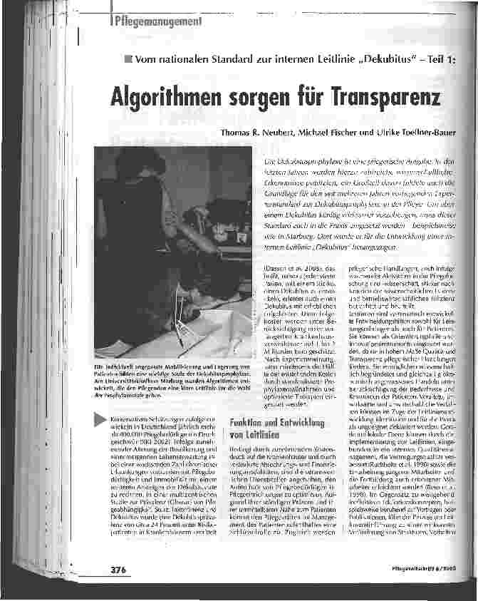 Vorschauseite 1: Vom nationalen Standard zur internen Leitlinie Dekubitus -Teil 1: Algorithmen sorgen für Transparenz