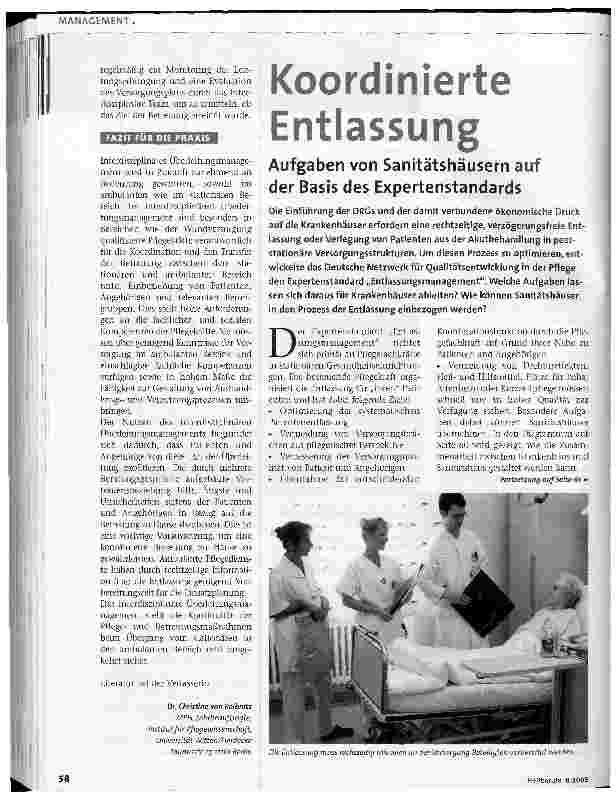 Vorschauseite 1: Koordinierte EntlassungAufgaben von Sanitätshäusern auf der Basis des Expertenstandards