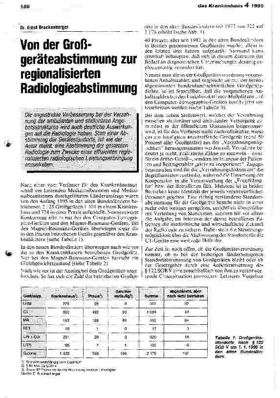 Vorschauseite 1: Von der Großgerätabstimmung zur regionalisierten Radiologieabstimmung.