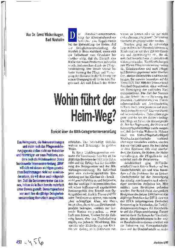 Vorschauseite 1: Wohin führt der Heim-Weg? Bericht über die BIVA-Delegiertenversammlung