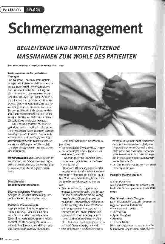 Vorschauseite 1: SchmerzmanagementBEGLEITENDE UND UNTERSTÜTZENDE MASSNAHMEN ZUM WOHLE DES PATIENTEN