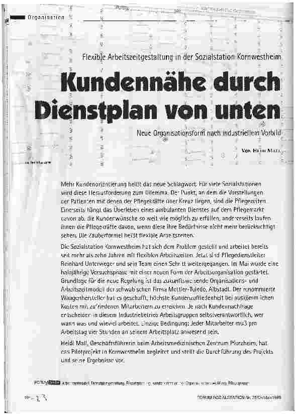 Vorschauseite 1: Kundennähe durch Dienstplan von unten Neue Organisationsform nach industriellem Vorbild