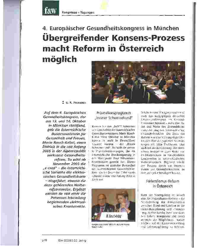 Vorschauseite 1: 4. Europäischer Gesundheitskongress in MünchenÜbergreifender Konsens-Prozess macht Reform in Österreich möglich