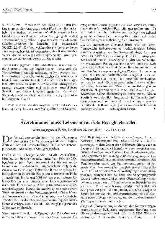 Vorschauseite 1: Ärztekammer muss Lebenspartnerschaften gleichstellen