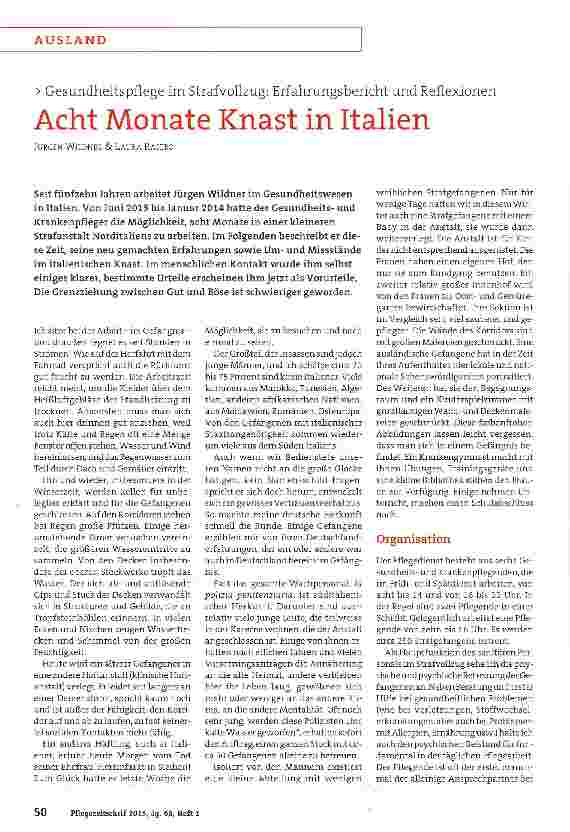 Vorschauseite 1: Gesundheitspflege im Strafvollzug: Erfahrungsbericht und Reflexionen Acht Monate Knast in Italien