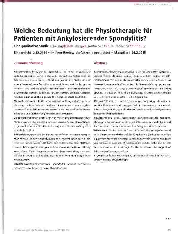 Vorschauseite 1: Welche Bedeutung hat die Physiotherapie für Patienten mit Ankylosierender Spondylitis?