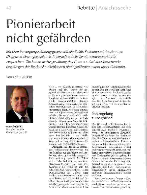 Vorschauseite 1: Pionierarbeit nicht gefährden