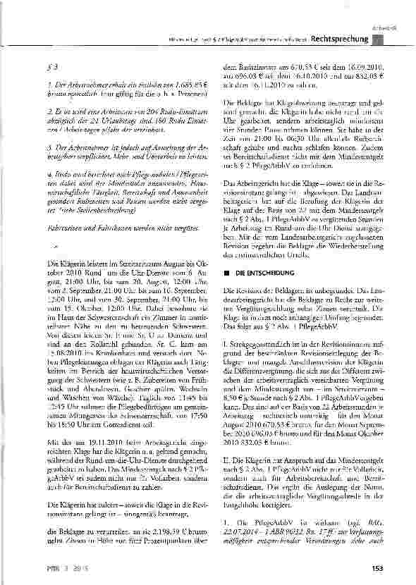 Vorschauseite 2: Mindestentgelt nach § 2 PflegeArbbV auch für Bereitschaftsdienst
