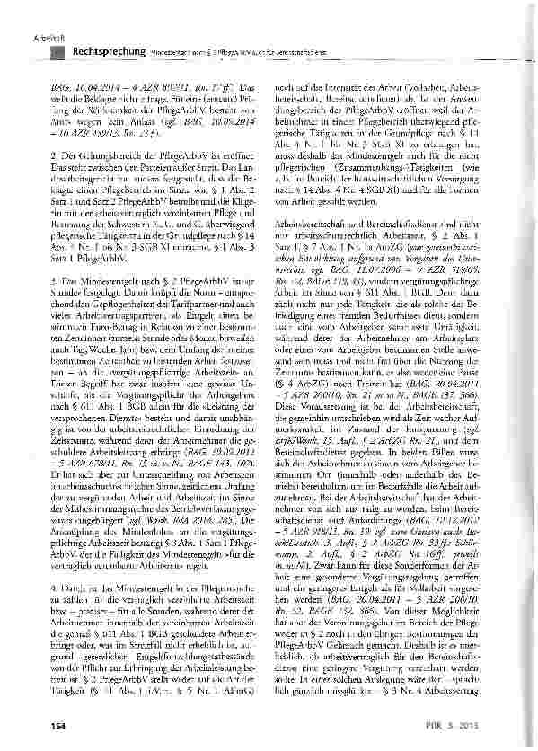 Vorschauseite 3: Mindestentgelt nach § 2 PflegeArbbV auch für Bereitschaftsdienst