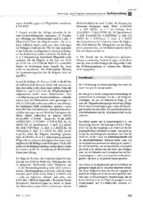 Vorschauseite 4: Mindestentgelt nach § 2 PflegeArbbV auch für Bereitschaftsdienst