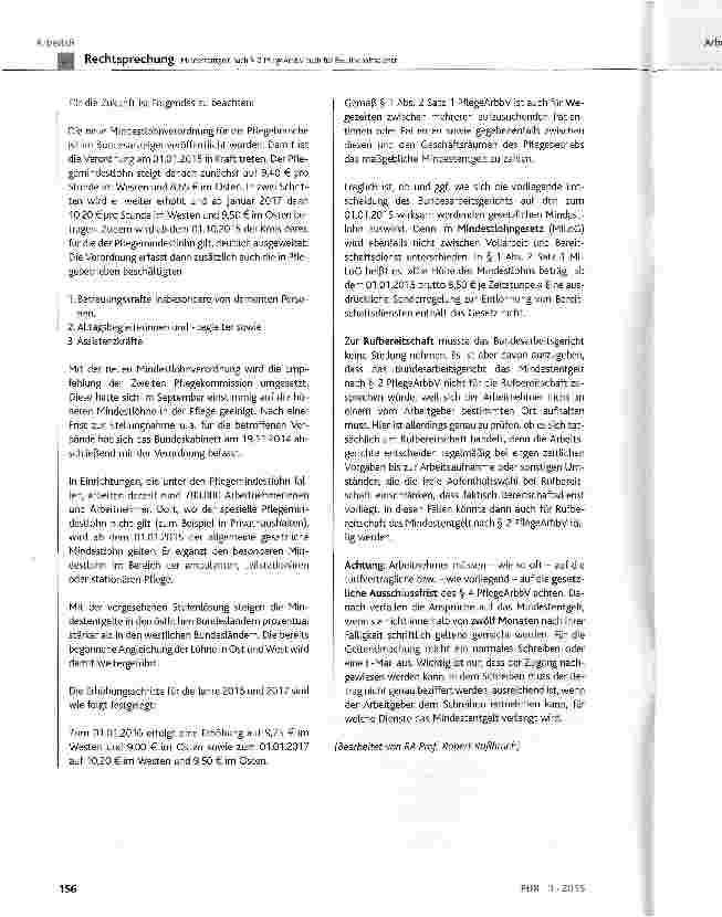Vorschauseite 5: Mindestentgelt nach § 2 PflegeArbbV auch für Bereitschaftsdienst