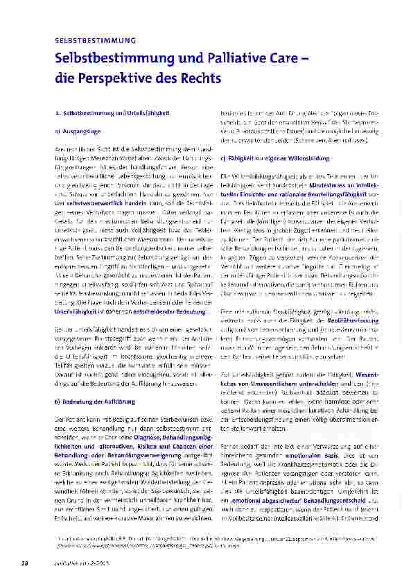Vorschauseite 1: Selbstbestimmung und Palliative Care -die Perspektive des Rechts