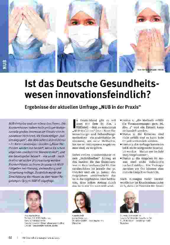 Vorschauseite 1: Ist das Deutsche Gesundheits wesen innovationsfeindlich?