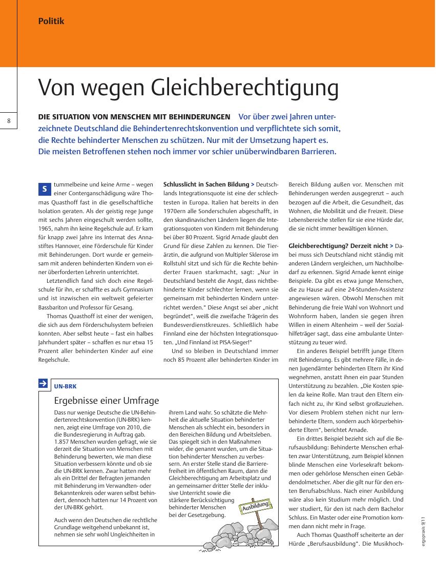 Vorschauseite 1: Die Situation von Menschen mit Behinderungen ? Von wegen Gleichberechtigung