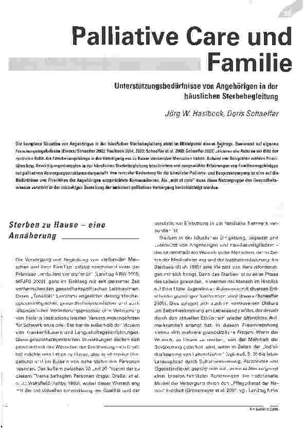 Vorschauseite 1: Palliative Care und FamilieUnterstützungsbedürfnisse von Angehörigen in derhäuslichen Sterbebegleitung
