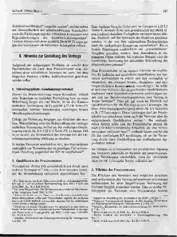 Vorschauseite 3: Zur Gestaltung eines Praxisvertretervertrags unter besonderer Berücksichtigung des Sicherstellungsvertreters