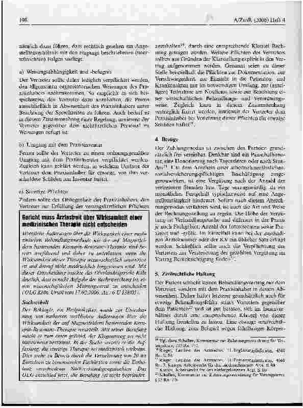Vorschauseite 4: Zur Gestaltung eines Praxisvertretervertrags unter besonderer Berücksichtigung des Sicherstellungsvertreters