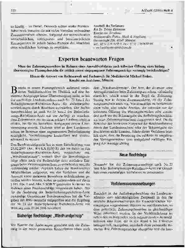Vorschauseite 6: Zur Gestaltung eines Praxisvertretervertrags unter besonderer Berücksichtigung des Sicherstellungsvertreters