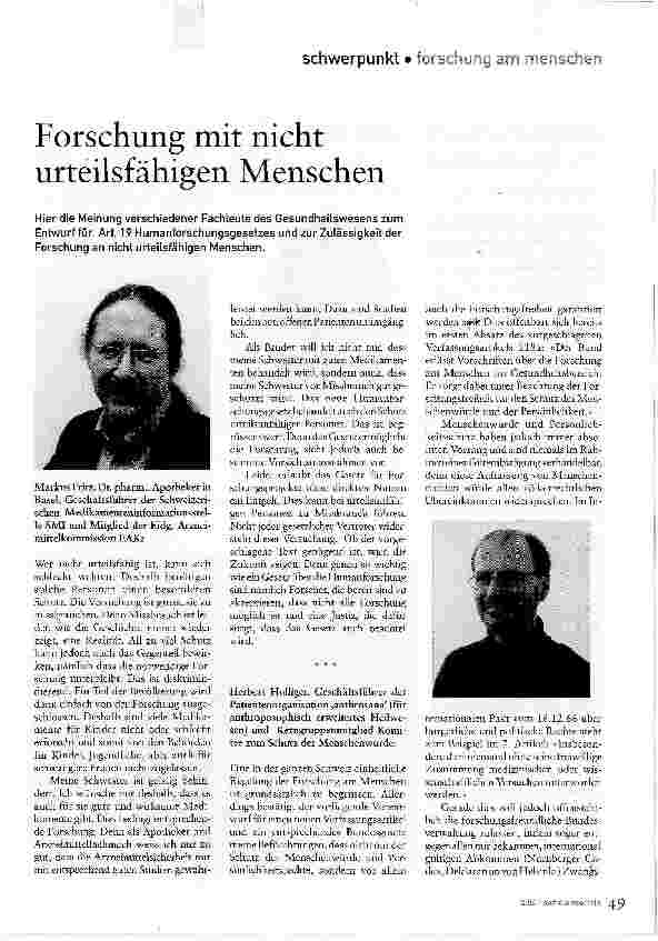 Vorschauseite 1: Forschung mit nicht urteilsfähigen Menschen