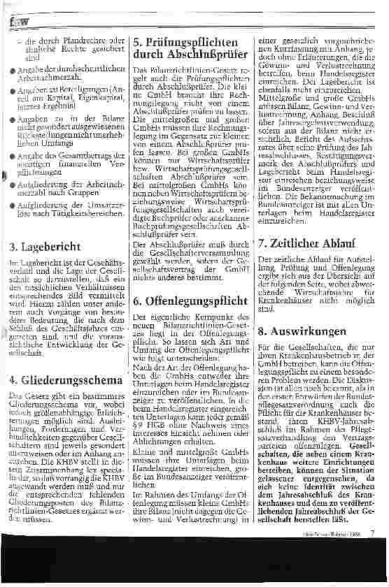 Vorschauseite 2: Gläserne Taschen für Krankenhaus-GmbHs? Hinweise zu den neuen Vorschriften nach dem Bilanzrichtlinien-Gesetz
